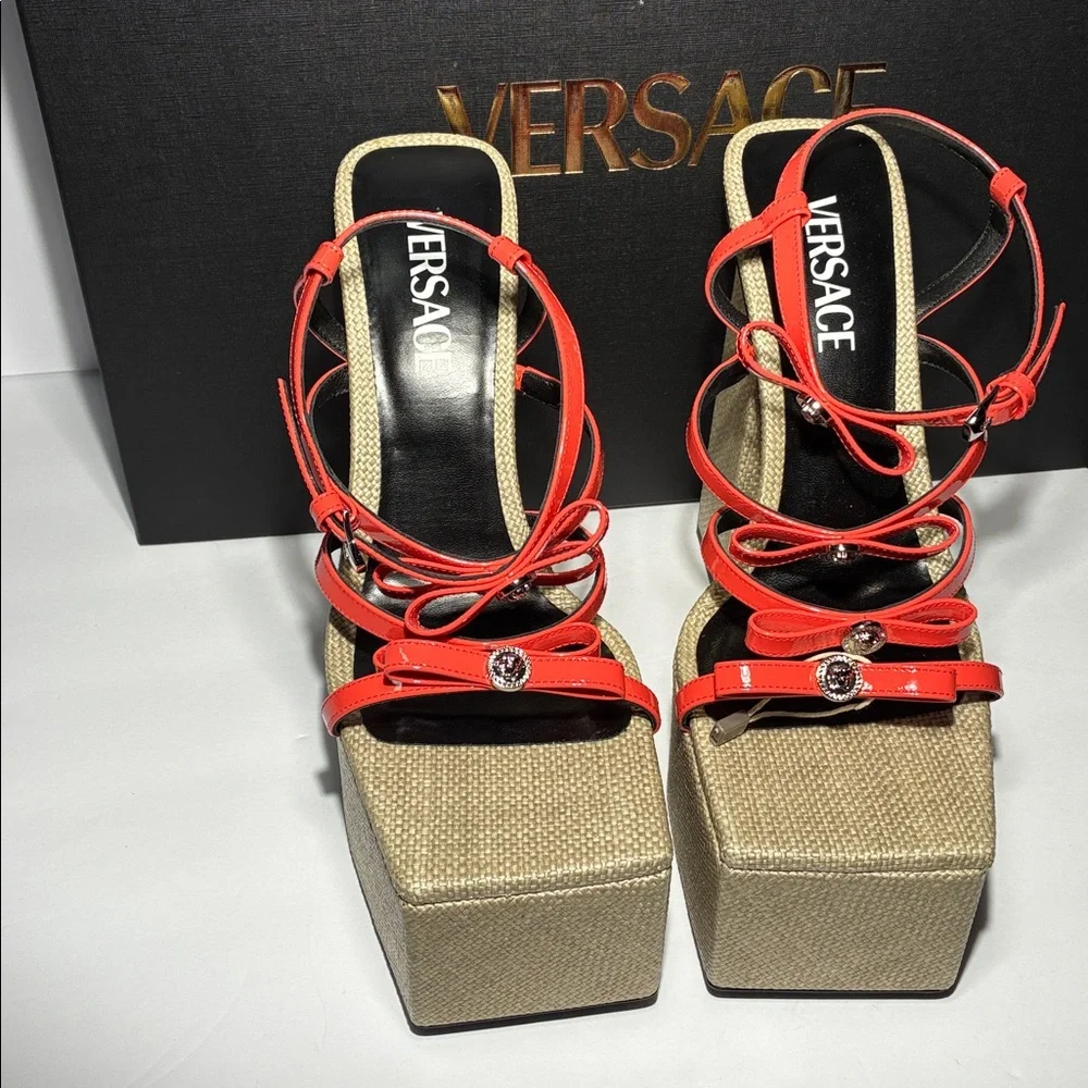 New Authentic Versace Gianni Ribbon Platform Sandals 150mm Platform Sandals